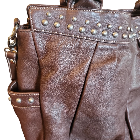 STUNNING BROWN LEATHER STUDDED BAG FROM *FENN WRIGHT MANSON EUC - Picture 9 of 10